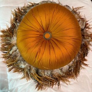 Luxurious Orange Feathered Accent Pillow